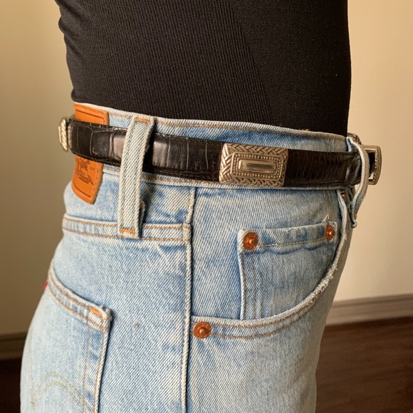 Vintage Black Leather Western Belt - Picture 3 of 7